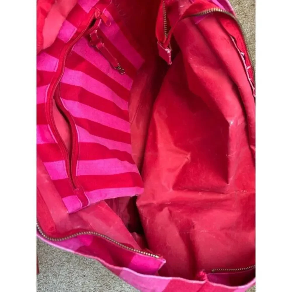 Victoria's Secret Iconic‎ Pink Striped Canvas Tote Large Shopping Beach Bag Y2K